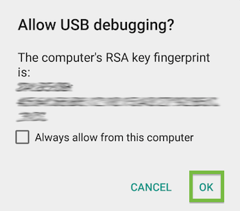 USB debugging permission alert